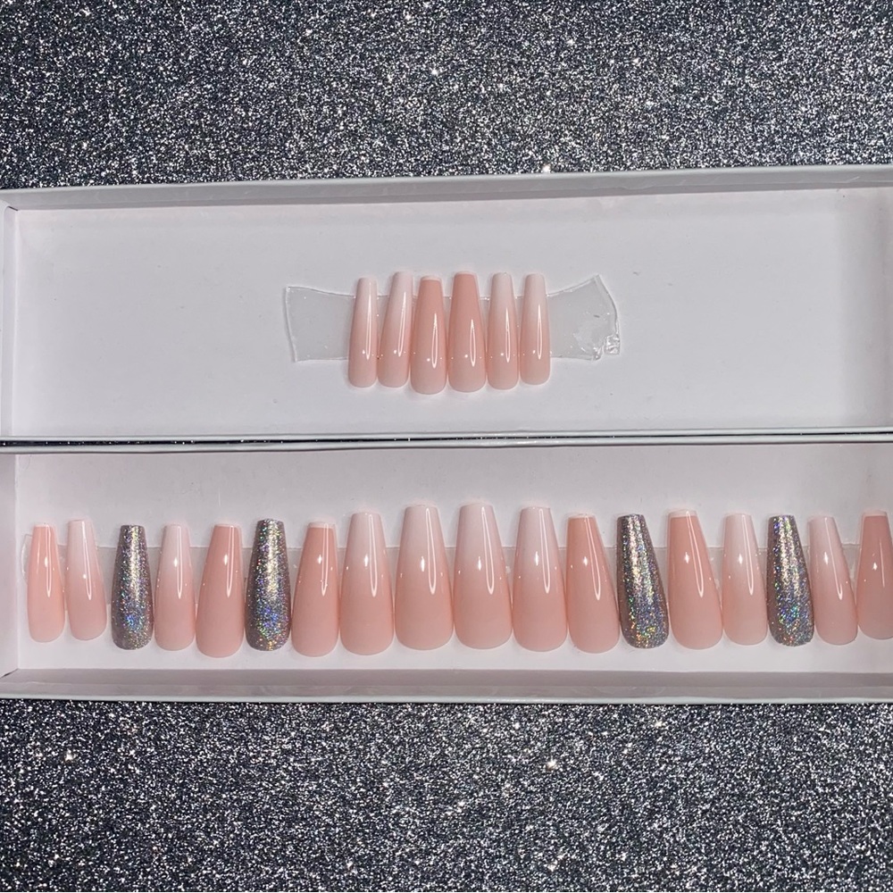 Acrylic Luxury Press On Nails|Pink Ombré| Glitter Nails